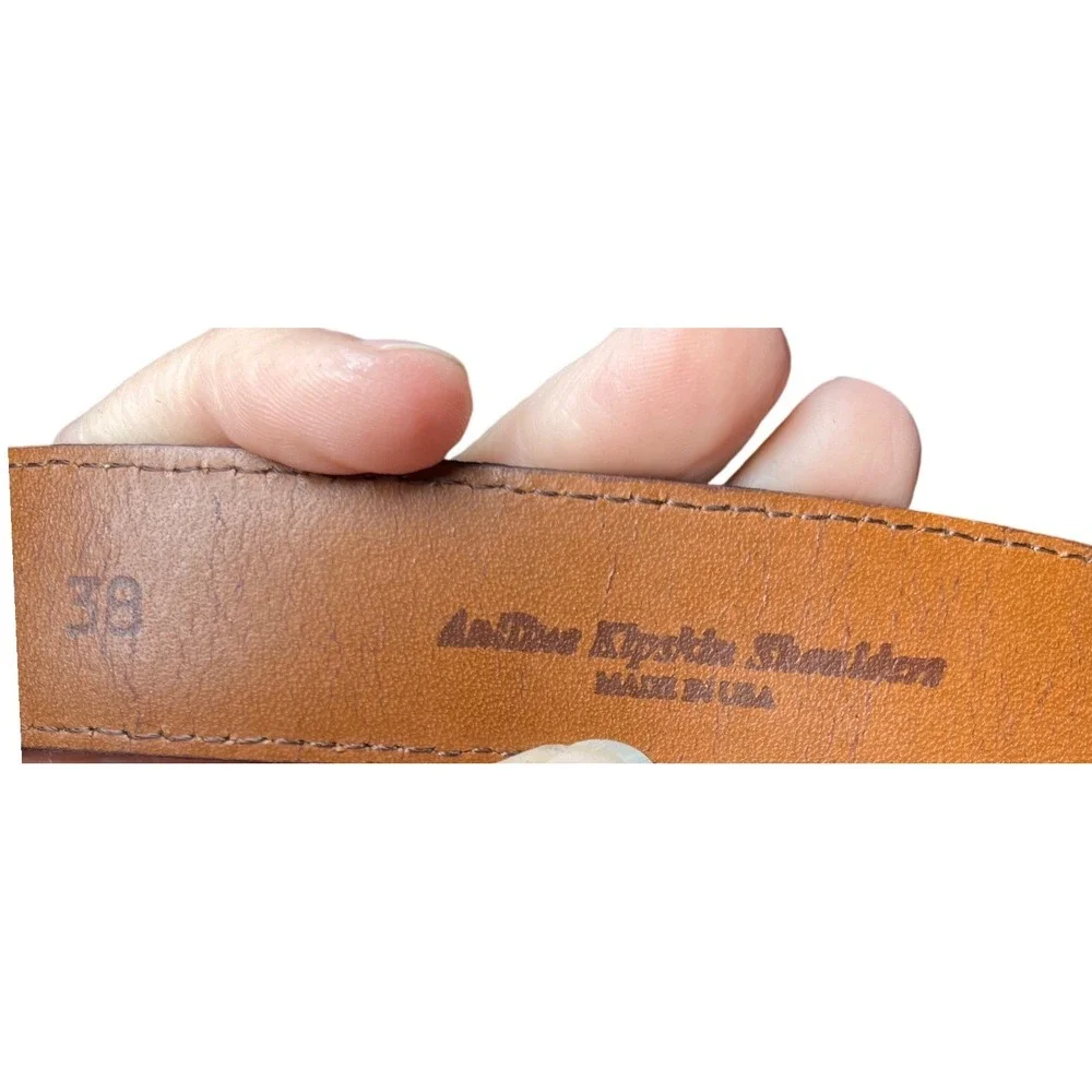 Basketweave Woven Leather Belt Brass Buckle Cognac Brown‎ Reworked 38